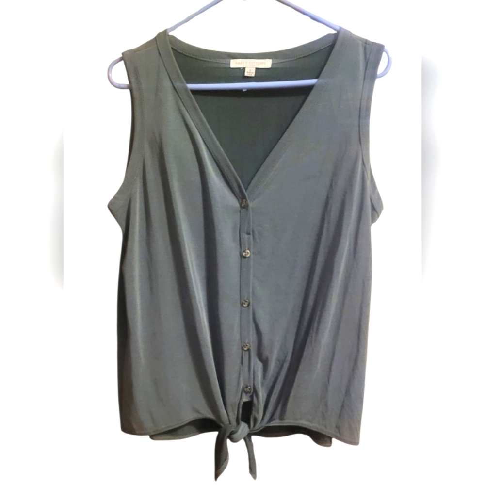 Green Envelope Chic Sleeveless Olive Green Button-Down Top
